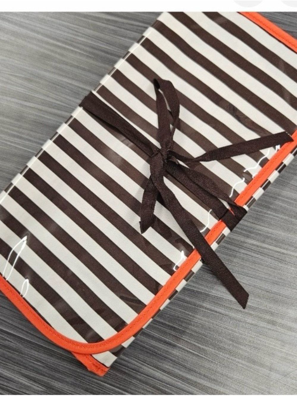 Henri Bendel Striped Cosmetic Roll with Orange Trim